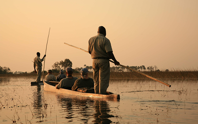 Mokoro canoe at sunset on the Delta