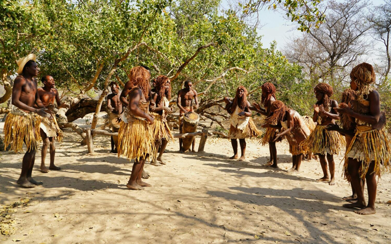 Traditional dancers along the Okavango