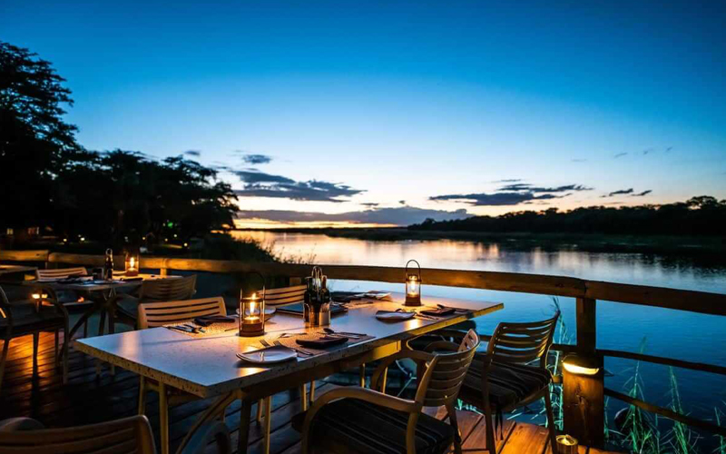 Hakusembe River Lodge at dusk